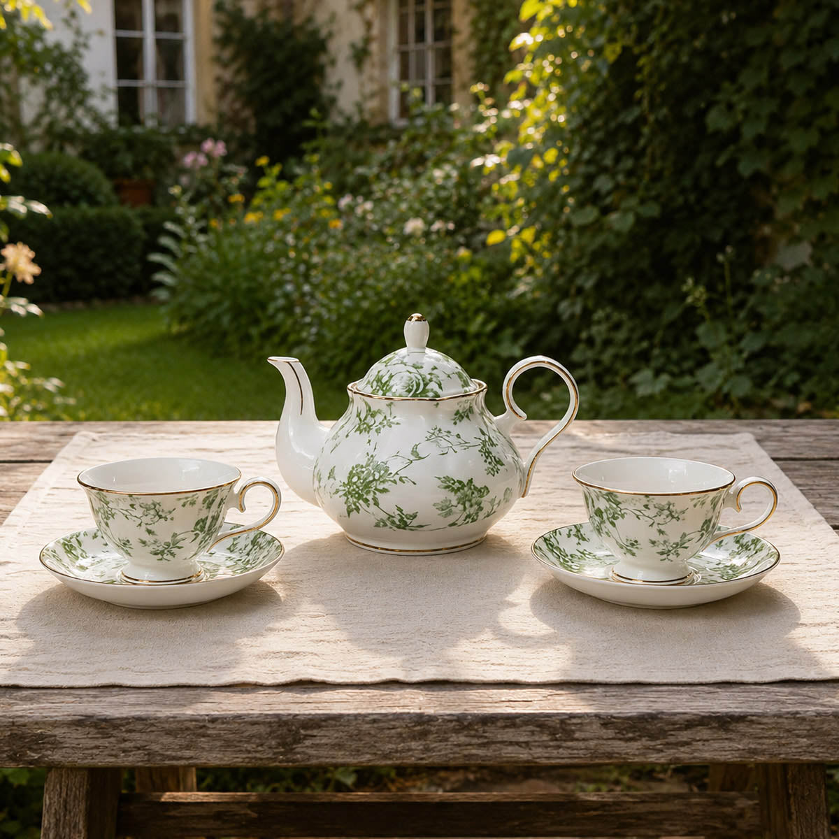 Green Rose Fine Bone China Coffee Set – Elegant Afternoon Tea Set