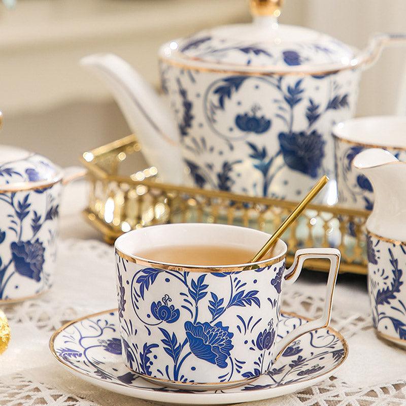 Blue Floral Ceramic Coffee Set | Teapot Tea Set | Afternoon Tea Set