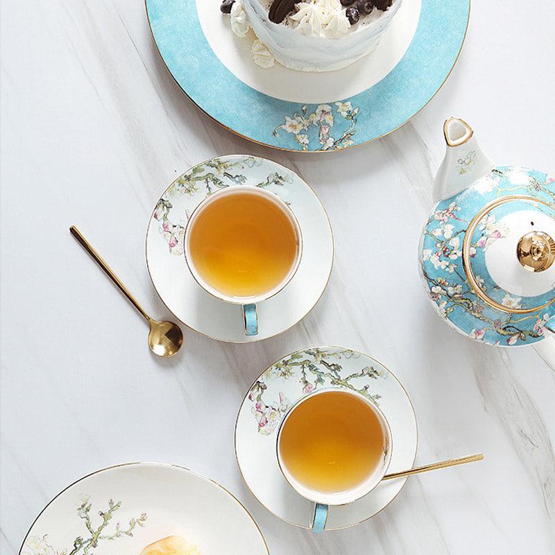 Plum Blossom Ceramic Coffee Set | Tea Party Tea Set | Handmade Tea Set - Teas Story