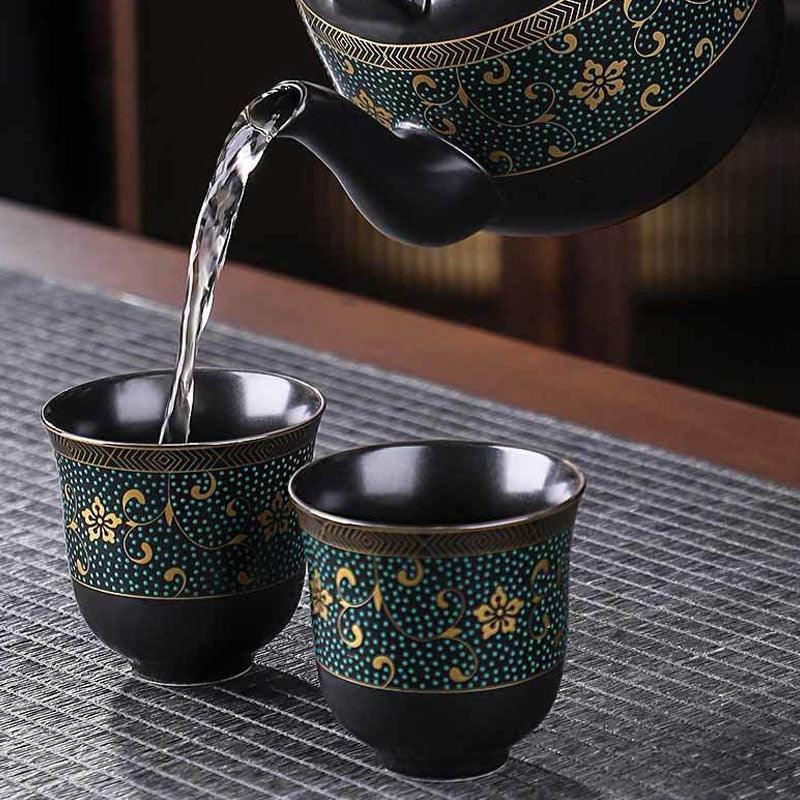 Black Flower Ceramic Tea Set | Japanese Tea Set| Flower Teapot Set - Teas Story