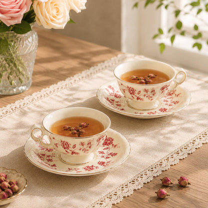 French Vintage-Style Rose Ceramic Tea and Coffee Set Palace Style