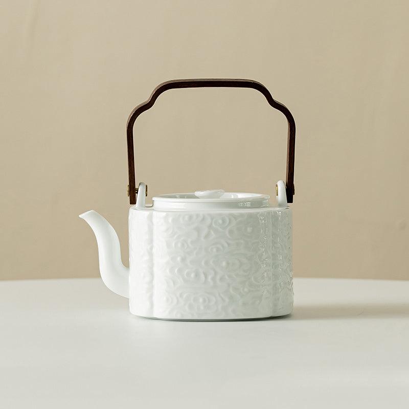 White Embossed Ceramic Tea Set | Kung Fu Tea Set | Teapot and Tea Set - Teas Story