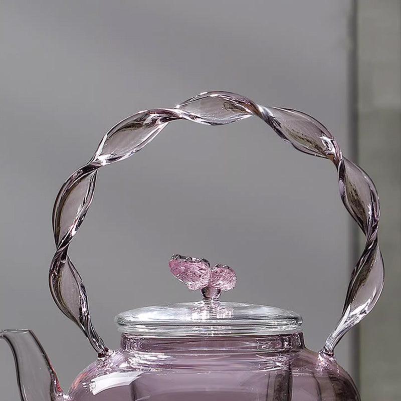 Glass Teapot | Pink Butterfly Teapot | Tea And Water Separation Teapot - Teas Story