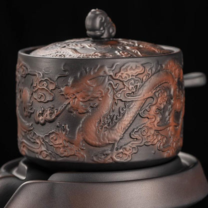 Purple Pottery Dragon and Phoenix Automatic Tea Set | Retro Xianglong Kung Fu Tea Set - Teas Story