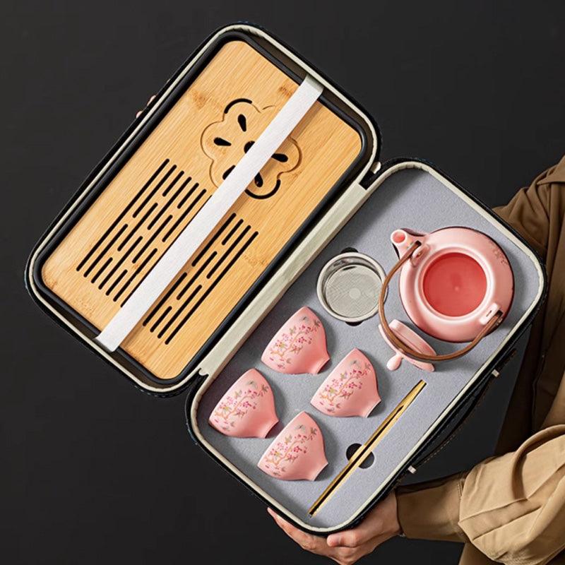 Travel Tea Set | Pink Glaze Wisteria Portable Outdoor Kung Fu Tea Set