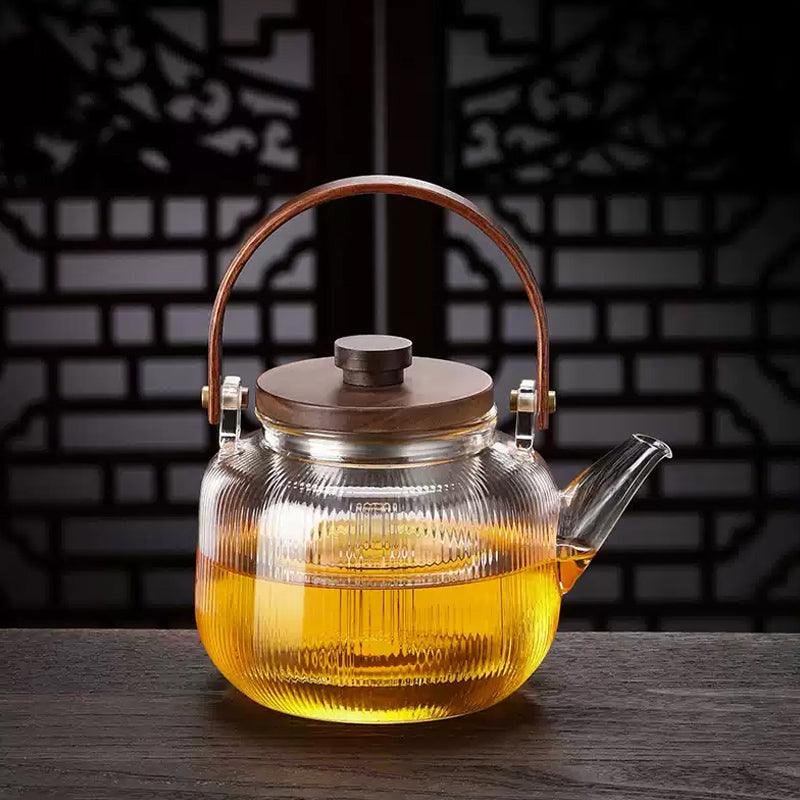 Vertical pattern heat resistant glass handle pot