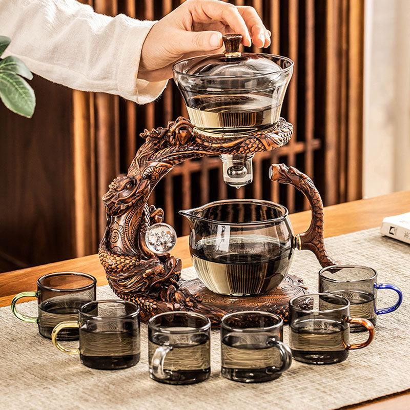 Glass automatic tea set | Embossed magnetic tea set - Teas Story