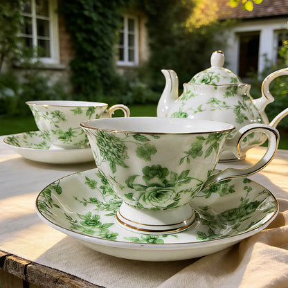 Green Rose Fine Bone China Coffee Set – Elegant Afternoon Tea Set