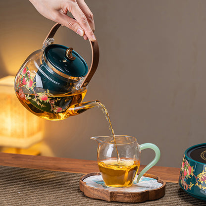 Borosilicate Glass Teapot Ceramic Stove, With Retro Peach Pattern