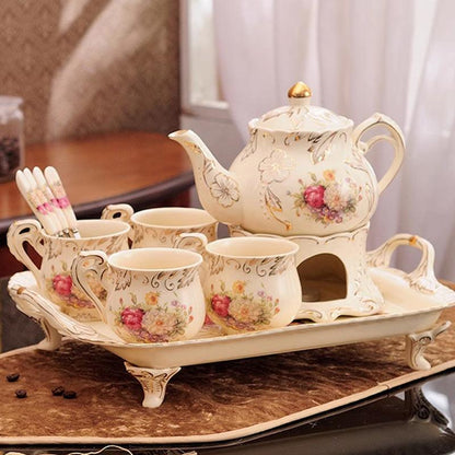 Retro Flower Tea Set | Ceramic Candle Heating Infuser - Teas Story