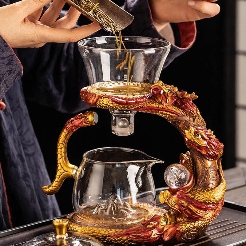 Glass automatic tea set with dragon base | wedding gift - Teas Story