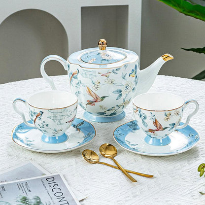 Blue Bird Coffee Set|Handmade Ceramic Tea Set|Ceramic Coffee Cup Saucer - Teas Story