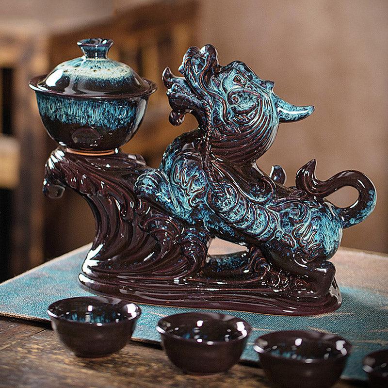 Retro kiln-changed ceramic Pixiu rotating tea maker anti-scald tea set - Teas Story