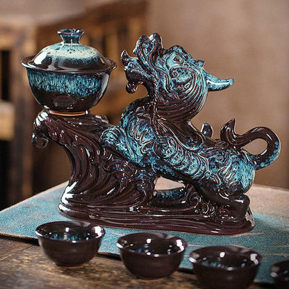 Retro kiln-changed ceramic Pixiu rotating tea maker anti-scald tea set - Teas Story
