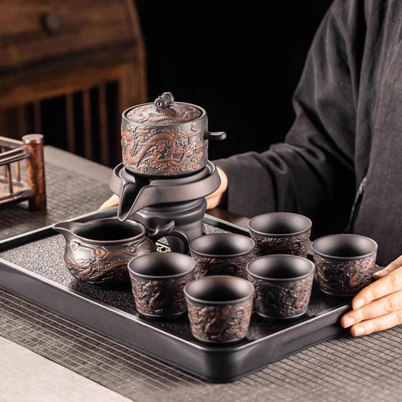 Purple Pottery Dragon and Phoenix Automatic Tea Set | Retro Xianglong Kung Fu Tea Set - Teas Story