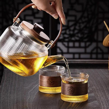 Vertical pattern heat resistant glass handle pot
