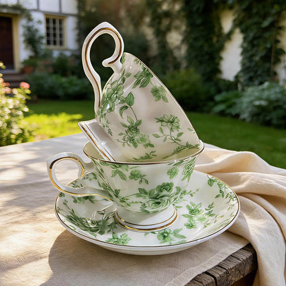 Green Rose Fine Bone China Coffee Set – Elegant Afternoon Tea Set