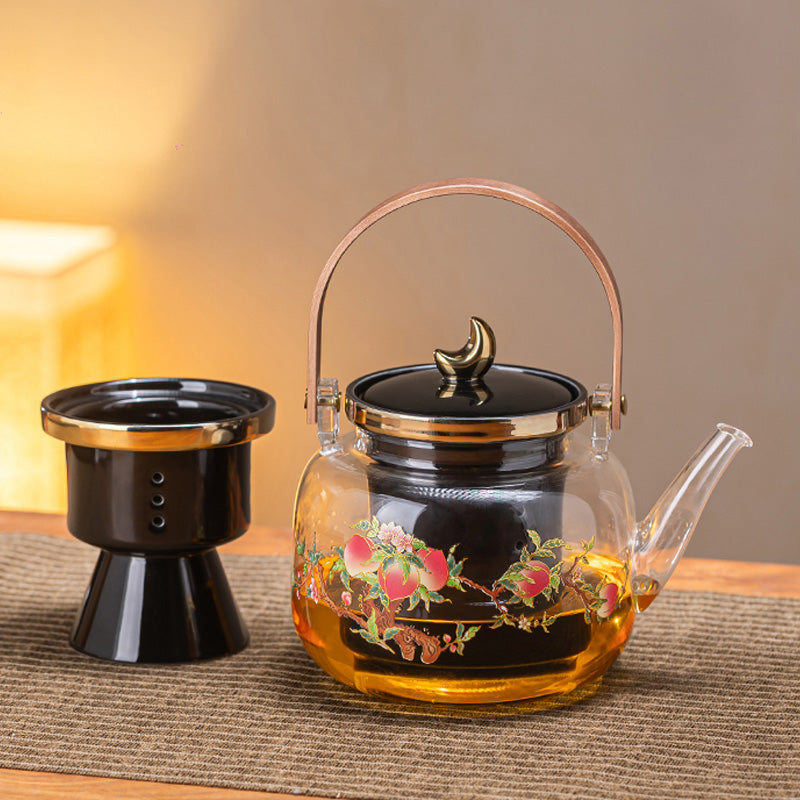 Borosilicate Glass Teapot Ceramic Stove, With Retro Peach Pattern