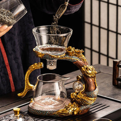 Embossed auspicious dragon glass automatic tea set | magnetic tea maker - Teas Story