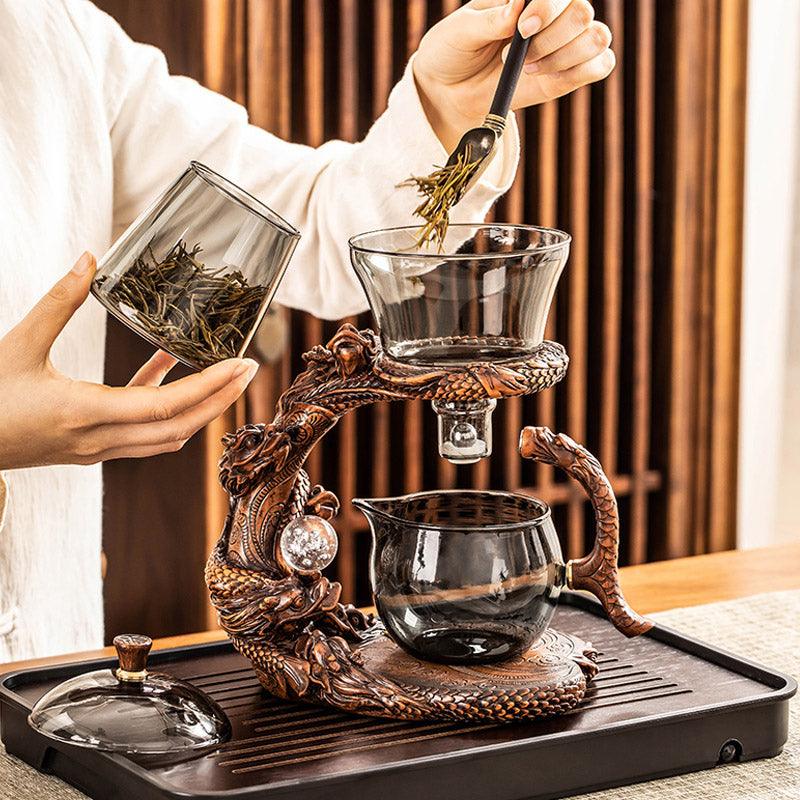Glass automatic tea set | Embossed magnetic tea set - Teas Story