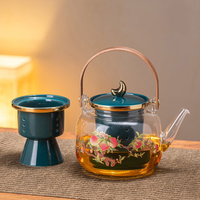 Borosilicate Glass Teapot Ceramic Stove, With Retro Peach Pattern