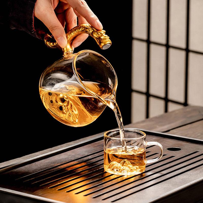 Embossed auspicious dragon glass automatic tea set | magnetic tea maker - Teas Story