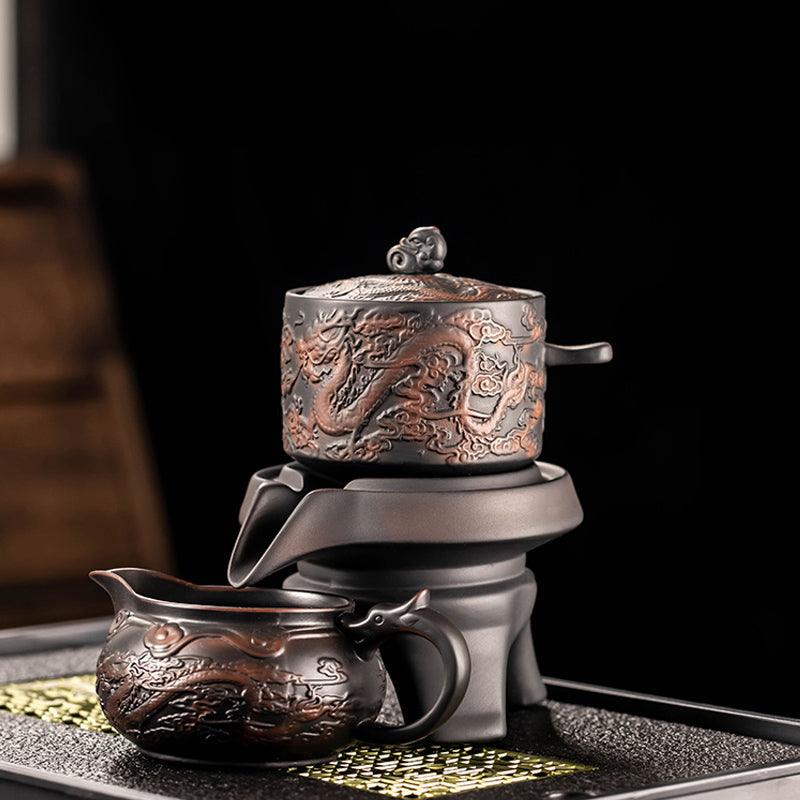 Purple Pottery Dragon and Phoenix Automatic Tea Set | Retro Xianglong Kung Fu Tea Set - Teas Story