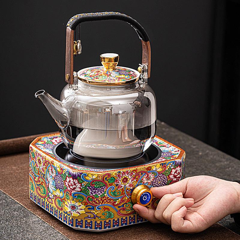 Enamel tea maker | Painted electric ceramic stove | High temperature resistant glass pot - Teas Story