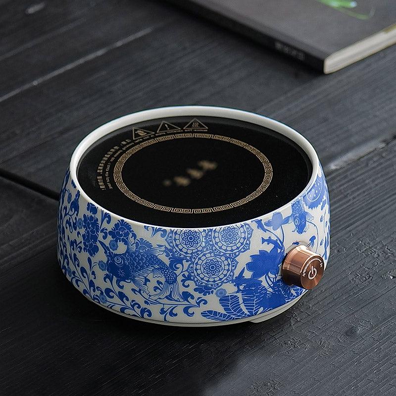 Blue White Koi Tea Set - Electric Tea Warmer | Teapot With Infuser - Teas Story