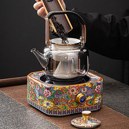 Enamel tea maker | Painted electric ceramic stove | High temperature resistant glass pot - Teas Story