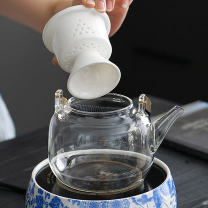 Blue White Koi Tea Set - Electric Tea Warmer | Teapot With Infuser - Teas Story