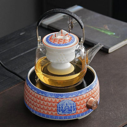 Thousand Buddha Zen Retro Glass Tea Set | Electric Tea Warmer Set - Teas Story