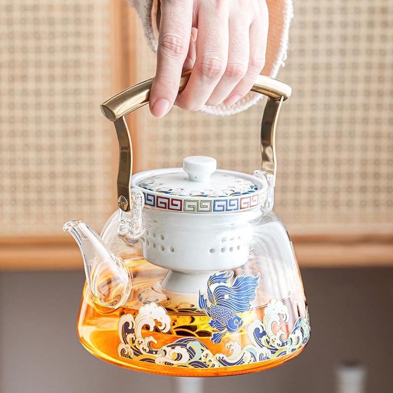 Koi Glass Teapot Tea Set Electric Tea Warmer Teapot with
