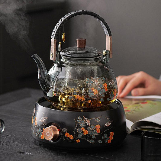 Persimmon Glass Tea Set | Electric Tea Heater | Glass Teapot Tea Set - Teas Story