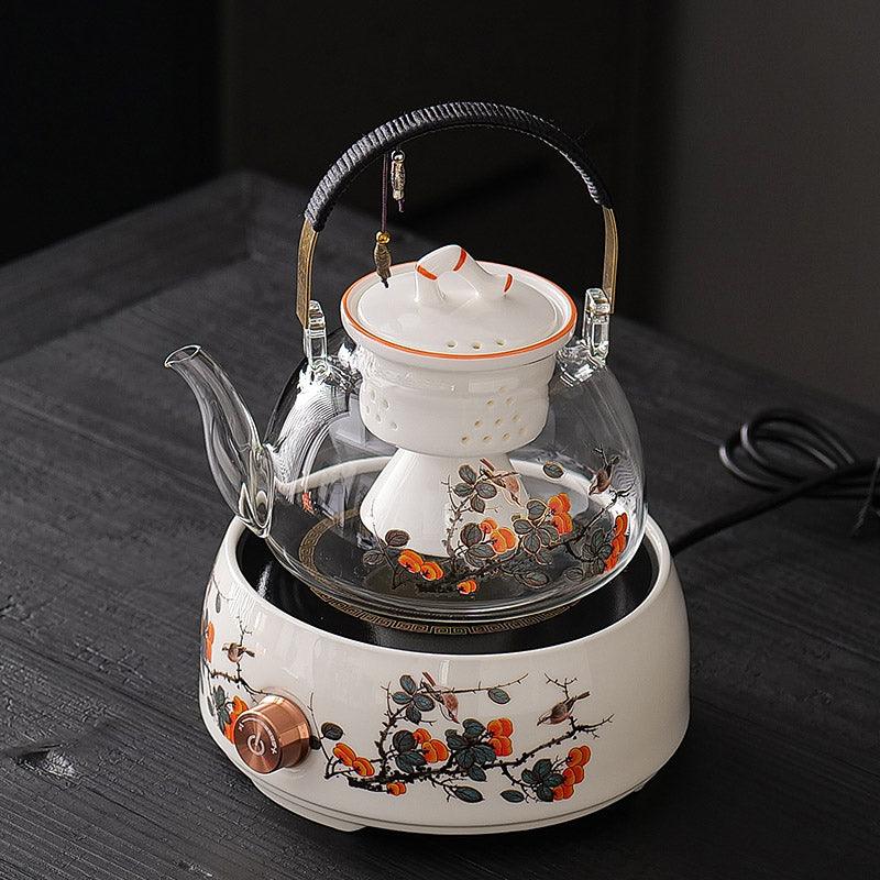 Persimmon Glass Tea Set | Electric Tea Heater | Glass Teapot Tea Set - Teas Story