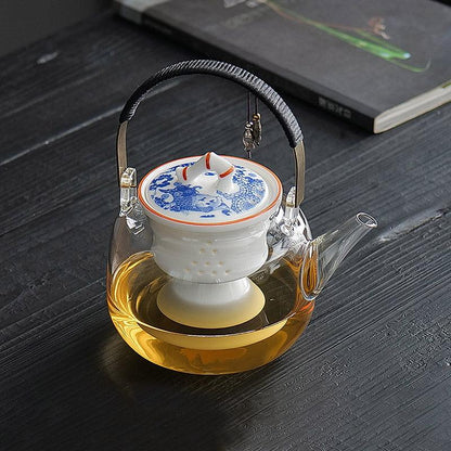 Blue White Koi Tea Set - Electric Tea Warmer | Teapot With Infuser - Teas Story